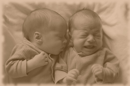 My sweet little twins, all sepia toned!