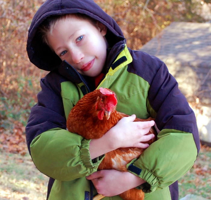 No exaggeration here. He LOVES his chickens.